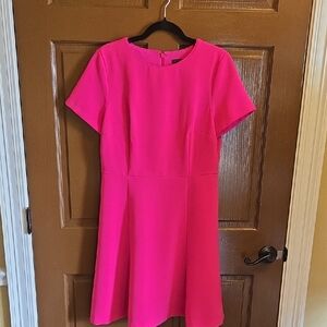 Ann Taylor-Hot pink stretchy knit dress short sleeved A line Sz 6.